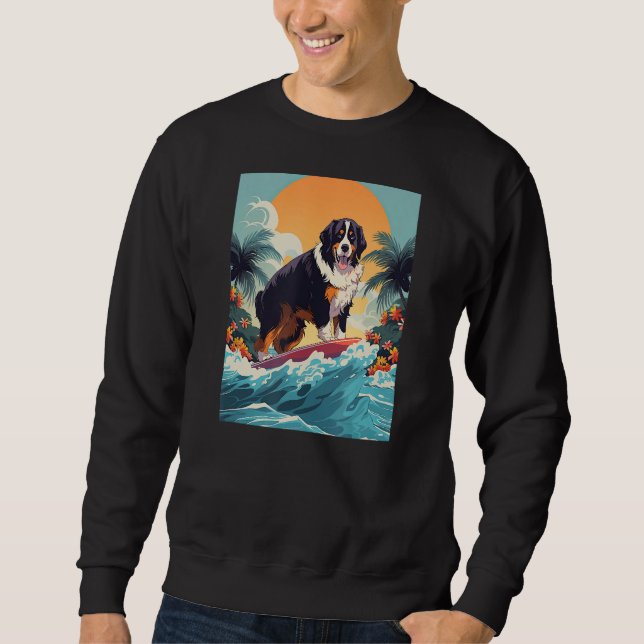 Sweatshirt Bernese Mountain Dog Surfing Funny Beach (Devant)