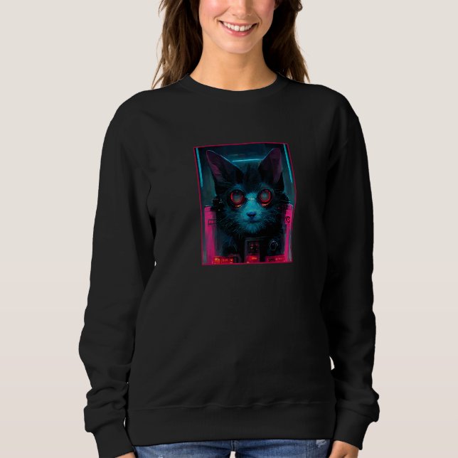 Sweatshirt Bespectacled Cyberpunk Cat Techno Glasses   (Devant)