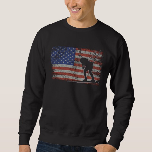 Sweatshirt Biathlon Retro USA Flag Ski 4th of July Biathlon (Devant)