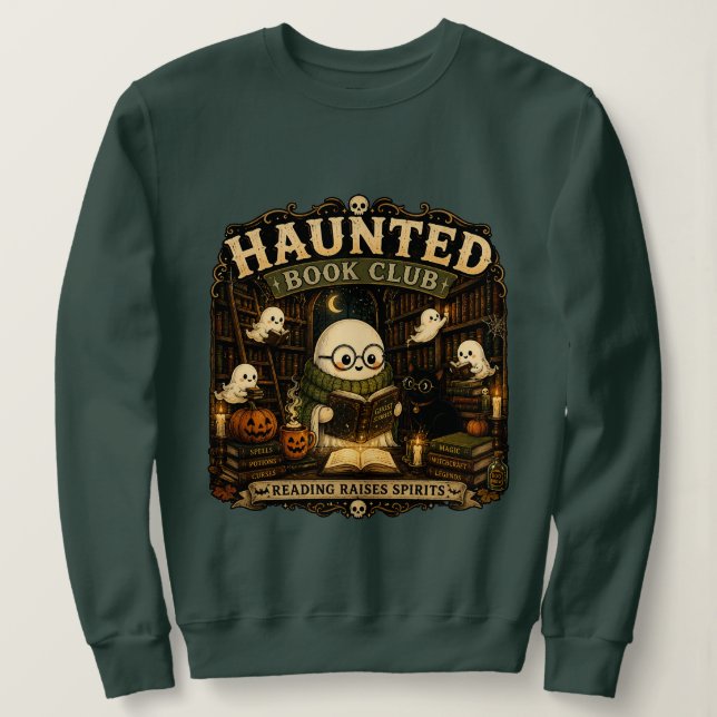 Sweatshirt Bibliothèque hantée Fantôme Lecture Livre Amour Ha (Design devant)
