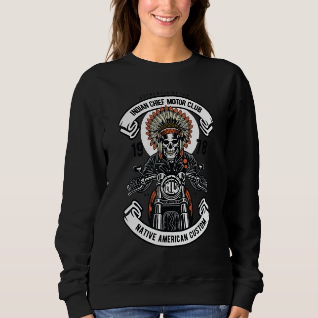 Sweatshirt Biker Pour Hommes Indian Chief Native American Ski (Devant)