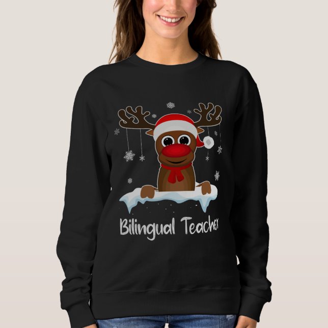 Sweatshirt Bilingual Teacher Squad Reindeer Santa Hat Christm (Devant)