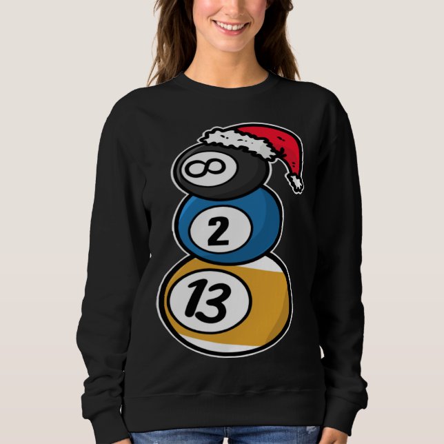 Sweatshirt Billiards Christmas Snowman with Pool Table Balls  (Devant)
