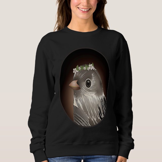Sweatshirt Bird with cherry blossom wreaths on the head (Devant)