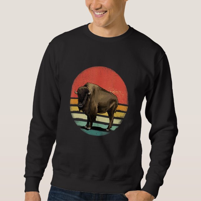 Sweatshirt Bison Américain Faune Zoo Rétro Vintage  (Devant)