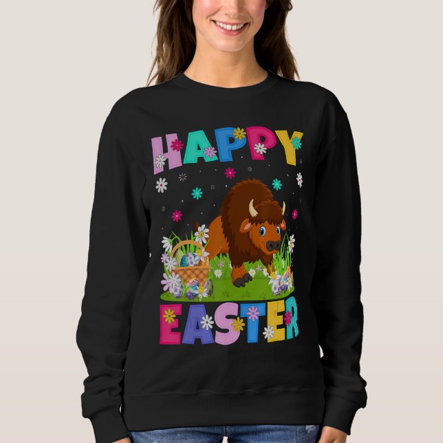 Sweatshirt Bison Joyeux Bison lapin de Pâques dimanche de Pâq (Devant)