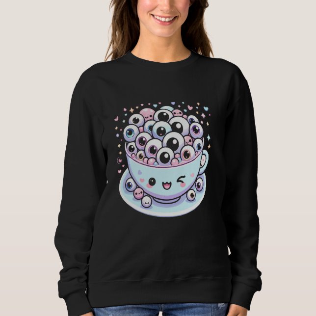 Sweatshirt Bizarre Pun Thé Weirdcore esthétique Eyeball Tea L (Devant)