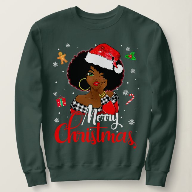 Sweatshirt Black African American Père Noël Joyeux Noël Melan (Design devant)