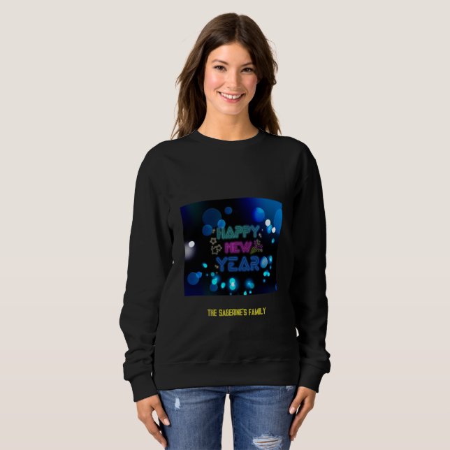 Sweatshirt Black & Blue Midnight Sparkle Neon Glow Nouvel An  (Devant entier)