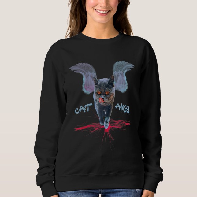 Sweatshirt Black Cat Angel of darkness for goth kitty  rock (Devant)