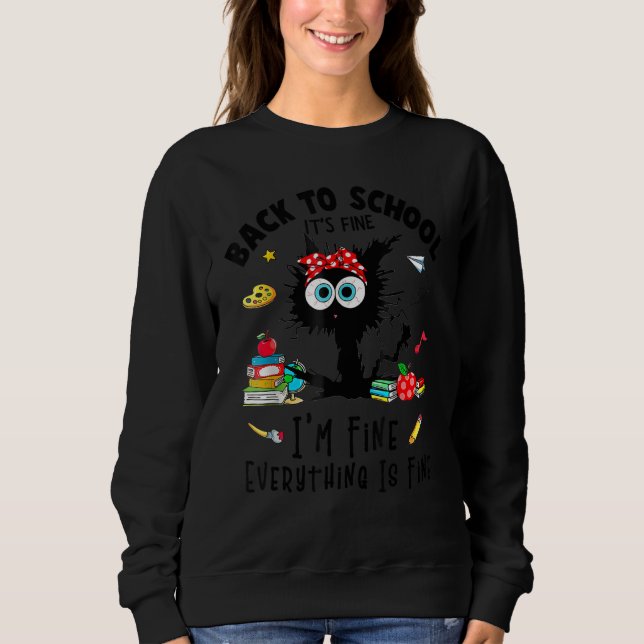 Sweatshirt Black Cat Back to School Kids Teacher Student Life (Devant)