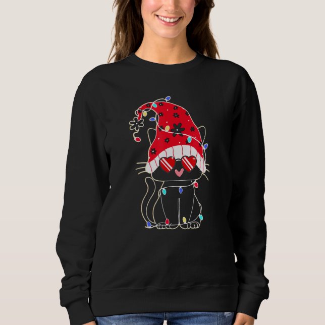 Sweatshirt Black Cat Christmas Light   Cat   Christmas (Devant)