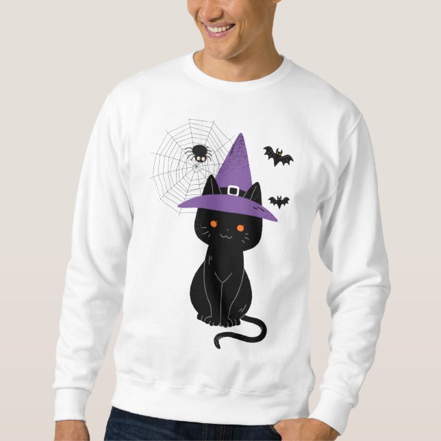 Sweatshirt Black Cat Witch Halloween (Devant)