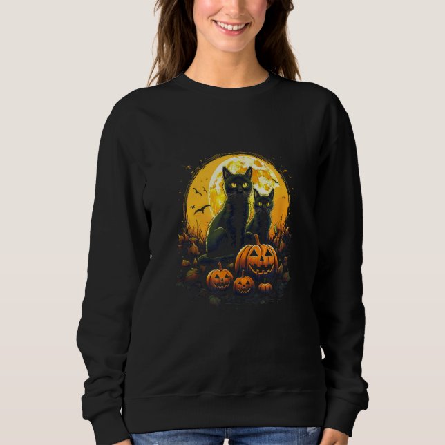Sweatshirt Black Cats and Pumpkins Moon  Cat  s Halloween (Devant)