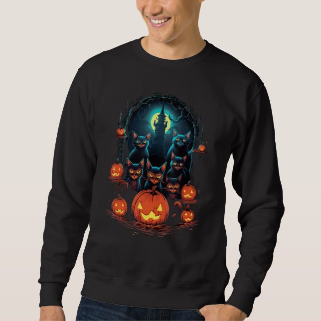 Sweatshirt Black Cats Moon Pumpkin  Halloween Horror 1 (Devant)
