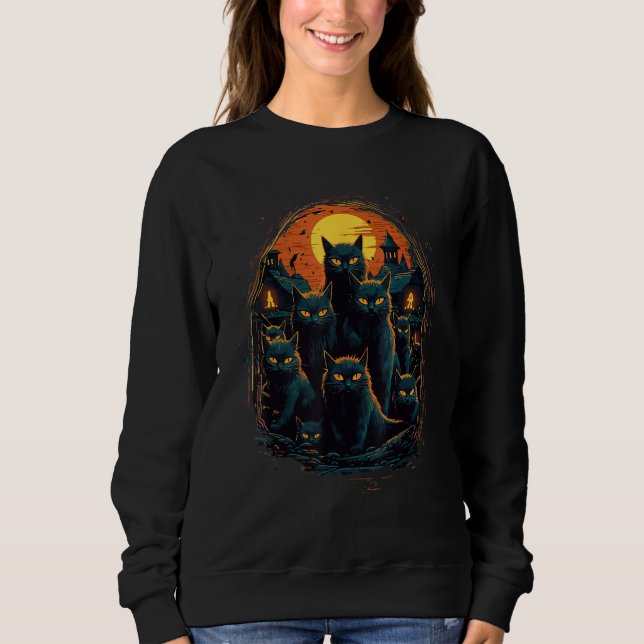 Sweatshirt Black Cats Scary Moon  Halloween Horror (Devant)