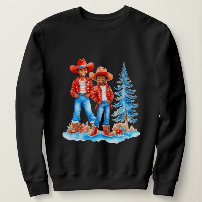 Sweatshirt Black Cowboy Cowgirl Couple hiver Scène de Noël (Design devant)