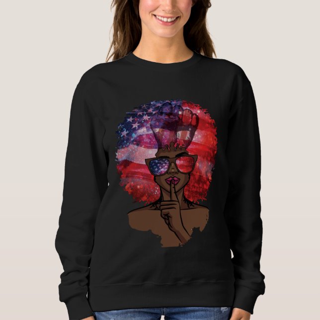 Sweatshirt Black Girl US Flag Melanin Afro Hair African Ameri (Devant)