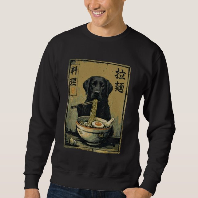 Sweatshirt Black Labrador Ramen Noodles Japanese Anime Foodie (Devant)