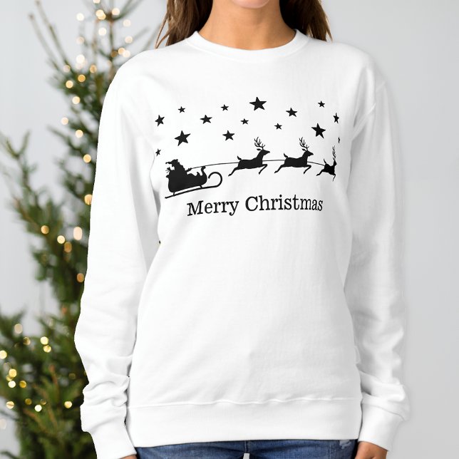 Sweatshirt Black Père Noël Sleigh And Deer & Joyeux Noël Text (Créateur téléchargé)