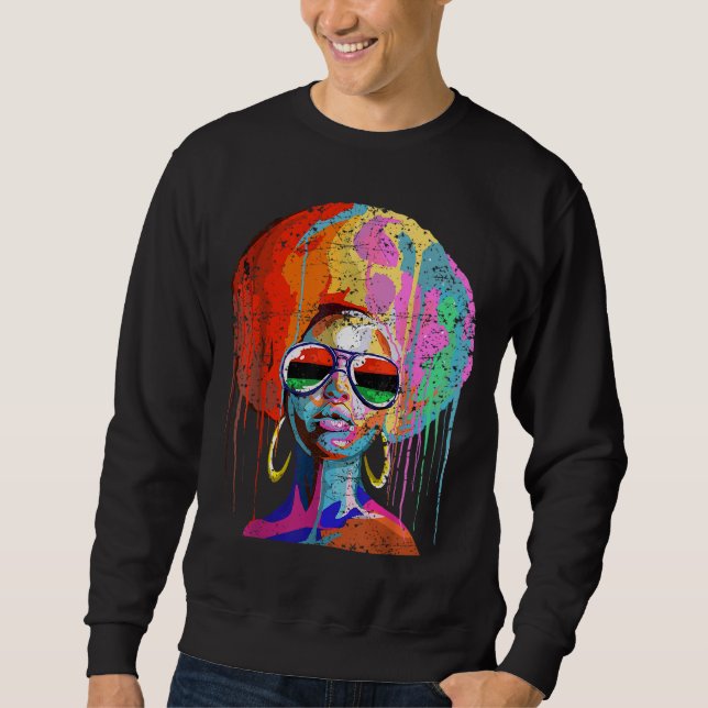 Sweatshirt Black Queen Afro Melanin Art (Devant)