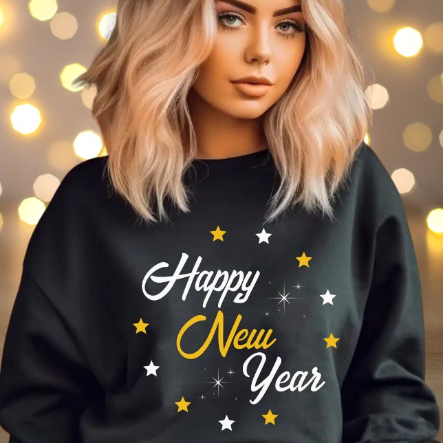 Sweatshirt Black White & Gold Bonne année (White Black & Gold Happy New Year Sweatshirt)