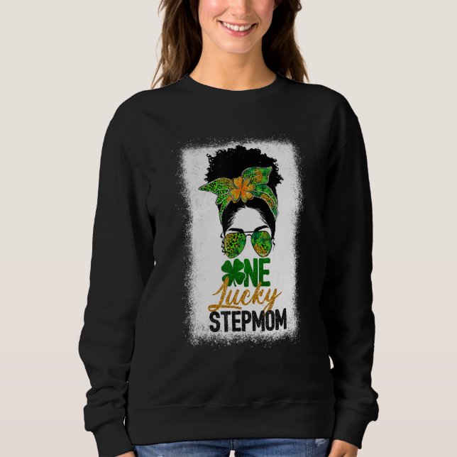 Sweatshirt Black Womens One Lucky Stepmaman Messy Bun St Patr (Devant)