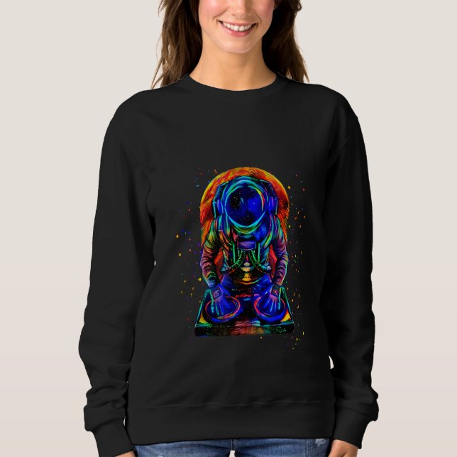 Sweatshirt Blacklight Dj Astronaut Jouer De La Musique Espace (Devant)