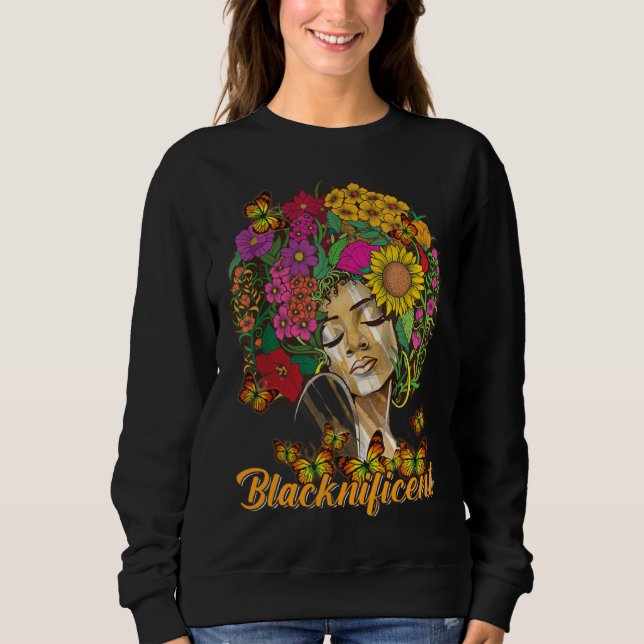Sweatshirt Blacknificent Floral Afro Hair Butterfly African A (Devant)