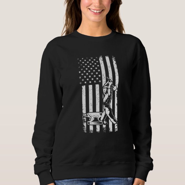 Sweatshirt Blacksmith - Forging Hammer Anvil US Drapeau Métal (Devant)