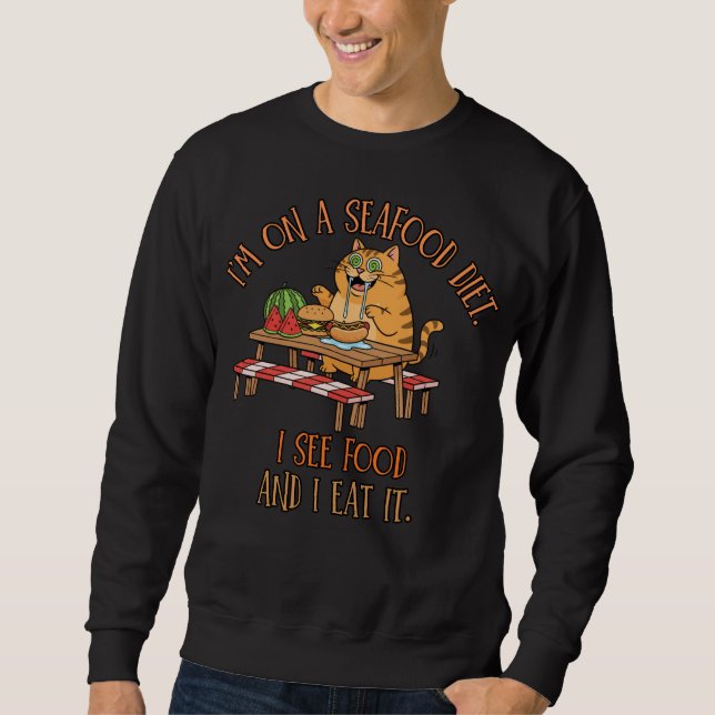 Sweatshirt Blague sur le régime de fruits de mer – Chat affam (Devant)