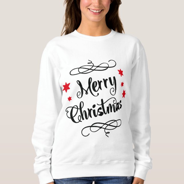 Sweatshirt Blanc rouge de typographie de Joyeux Noël (Devant)