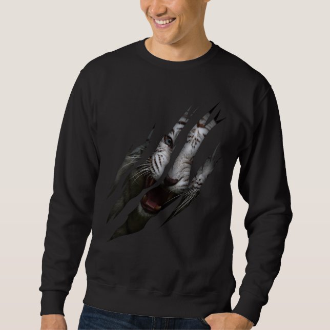 Sweatshirt Blanc Tigre Torn Claw Wild Safari Animal Cat (Devant)
