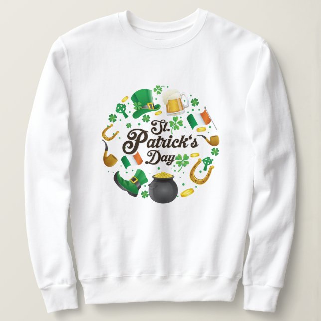 Sweatshirt Blanc Vert Saint-Patrick Charmes Chanceux (Design devant)