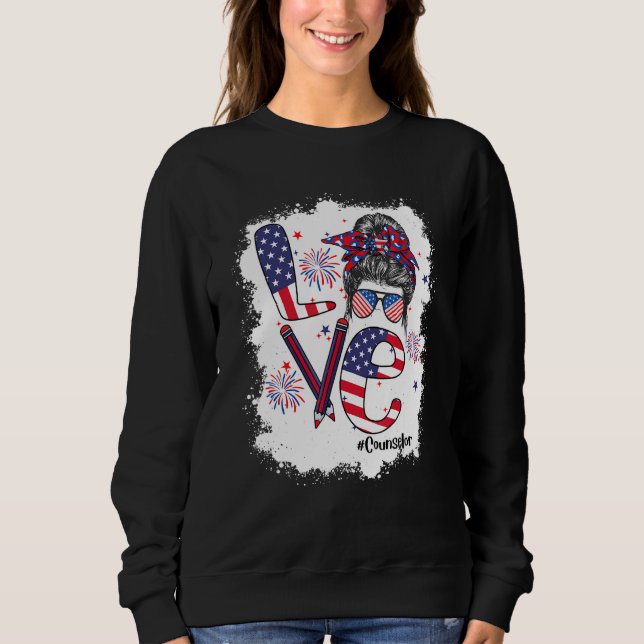 Sweatshirt Bleached 4th Of July Love Counselor US Flag Messy  (Devant)