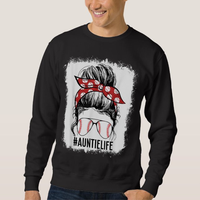 Sweatshirt Bleached Baseball Tante Messy Bun Jour de jeu Mère (Devant)