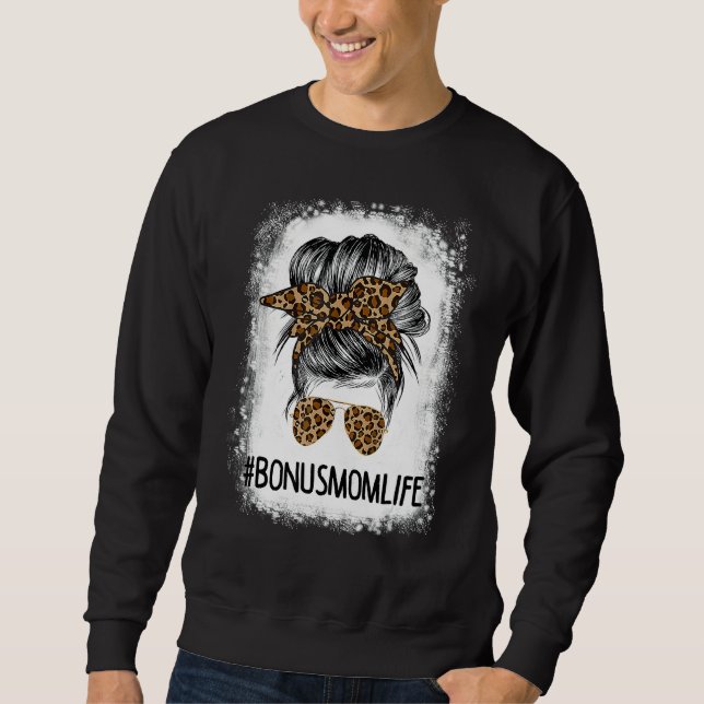 Sweatshirt Bleached Bonus Maman Vie Leopard Messy Bun Femmes  (Devant)