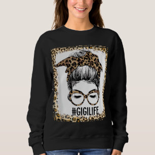 Sweatshirt Bleached Gigi Life Messy Bun Leopard Christmas Mot