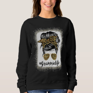 Sweatshirt Bleached Grammie Life Leopard Messy Bun Femmes Mot