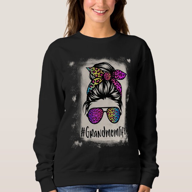 Sweatshirt Bleached Grand-mère vie Messager Bun Rainbow Leopa (Devant)