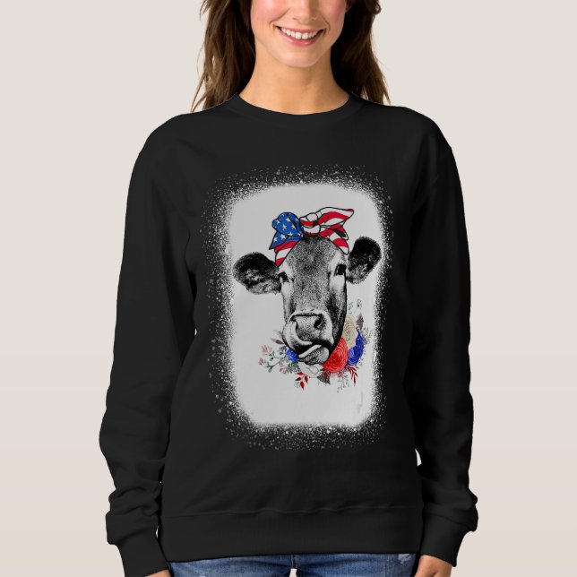 Sweatshirt Bleached Highland Cow American Flag Patriotic 4th  (Devant)