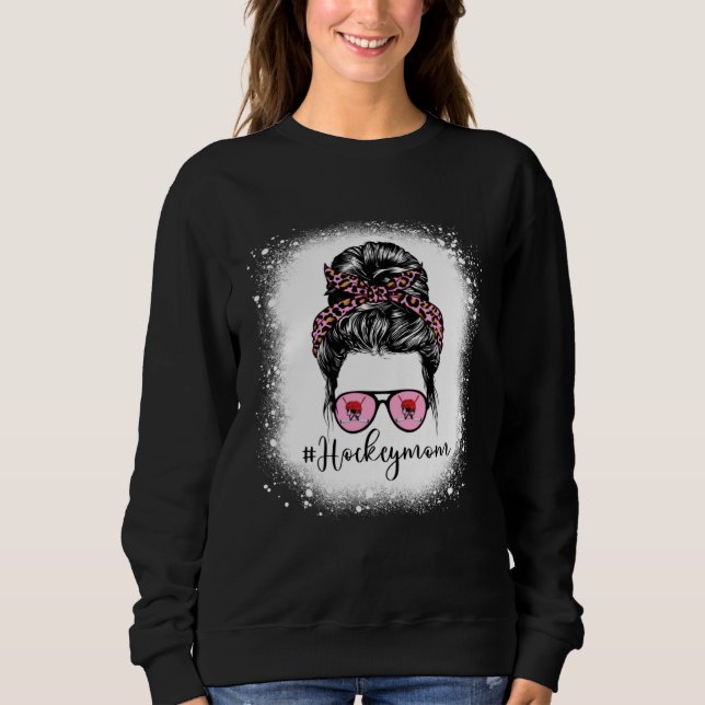 Sweatshirt Bleached Leopard Pink Hockey Mom Life Messy Bun Mo (Devant)