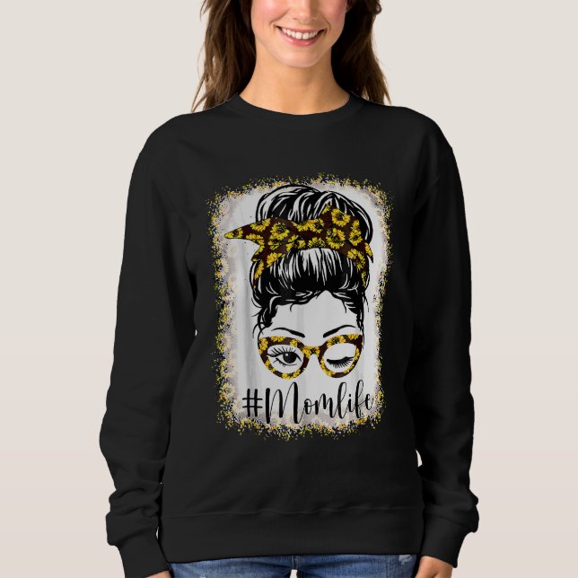 Sweatshirt Bleached Maman Vie Sunflower Messy Bun Fête des Mè (Devant)