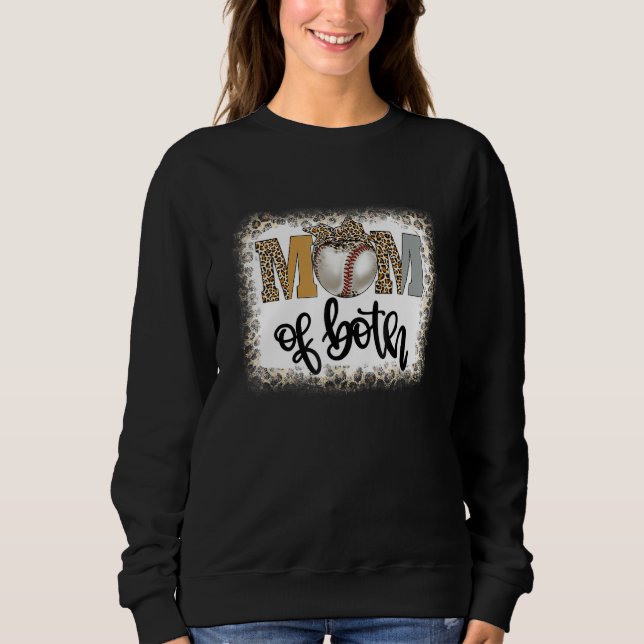 Sweatshirt Bleached Mom Of Both Leopard Baseball Mom Softball (Devant)