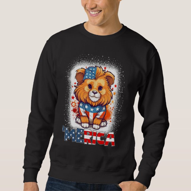 Sweatshirt Bleached Patriotic Lion 4th of July Fireworks Meri (Devant)