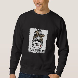 Sweatshirt Bleached Soccer Maman Vie Leopard Bow Messy Bun Ga