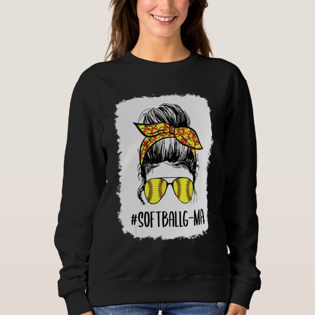 Sweatshirt Bleached Softball G Ma Life Messy Bun Fête des Mèr (Devant)