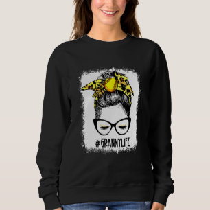 Sweatshirt Bleached Softball Granny Messy Bun Jeu Mère