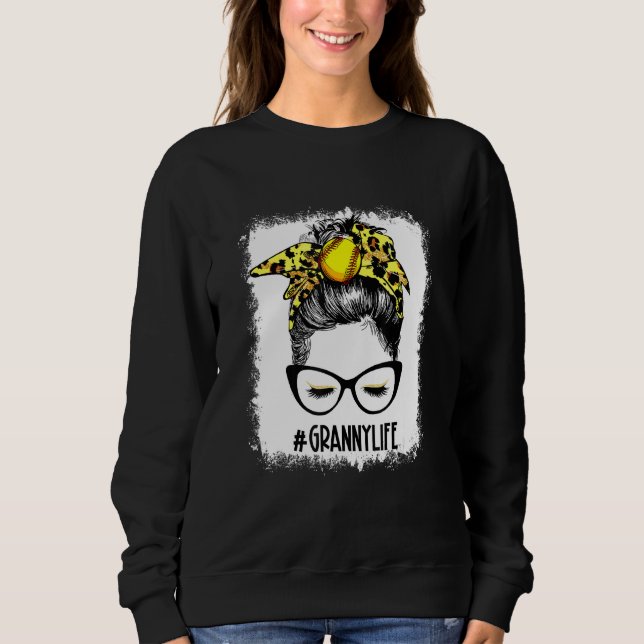 Sweatshirt Bleached Softball Granny Messy Bun Jeu Mère (Devant)