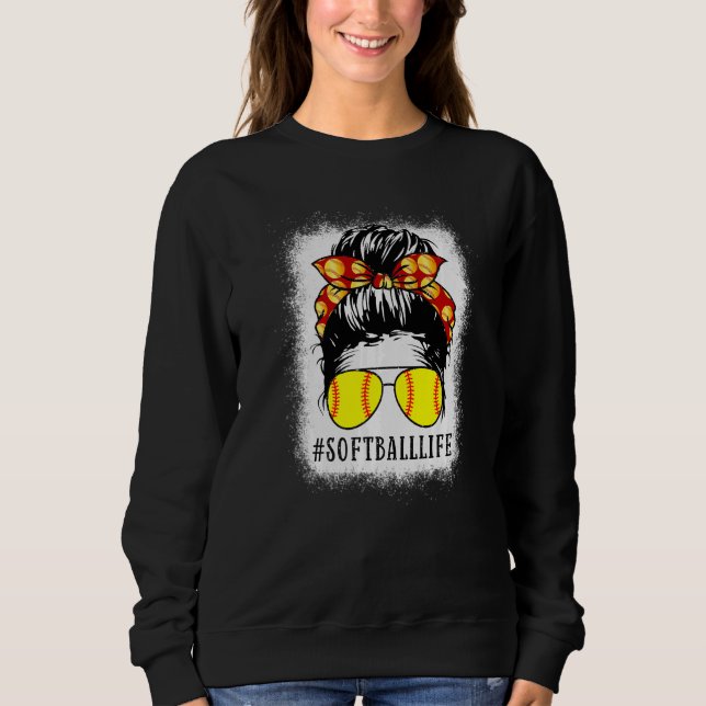 Sweatshirt Bleached Softball Maman Messy Bun Softball Maman M (Devant)